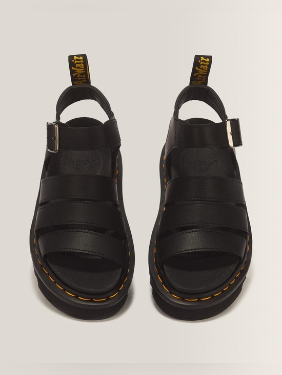 Dr. Martens Shoes - Dr. Martens Black Leather Strappy Sandals with Black Stitching, Size 8